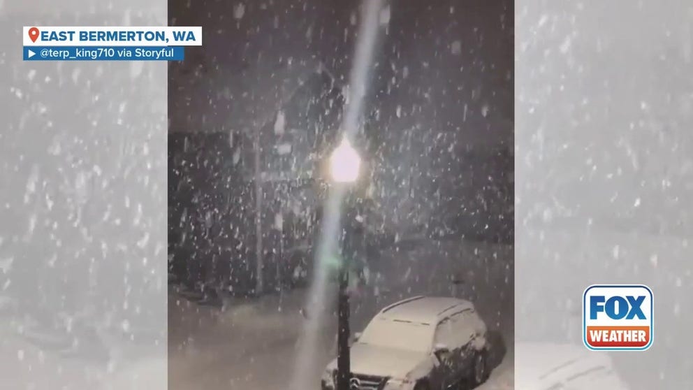 Snow falling in Northwest Washington during a Winter Weather Advisory on Thursday, Feb. 6. 