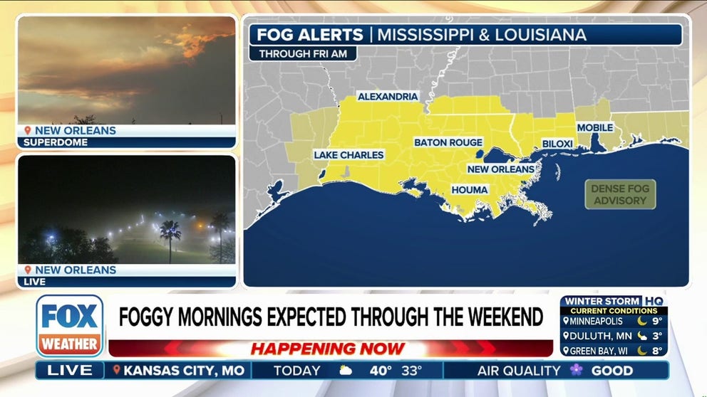 The FOX Forecast Center is warning that a combination of weather ingredients will lead to reduced visibility and potentially even "super fog" across southeastern Louisiana during the coming nights, including on Super Bowl Sunday in New Orleans.