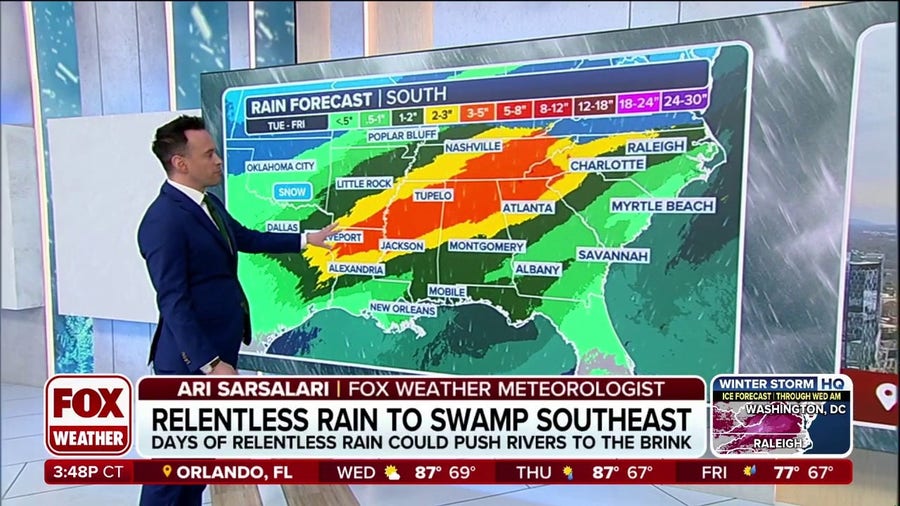 Rounds of rain to bring flood threat to Southeast