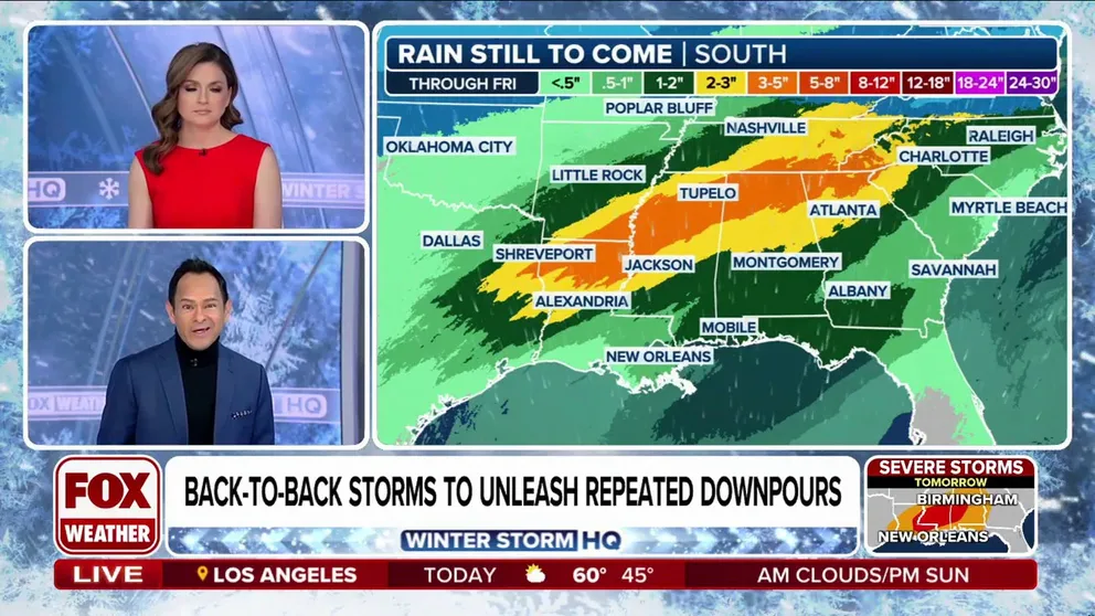 A prolonged period of heavy rain is unfolding across the Southeast, heightening the threat of flash flooding in multiple states. A series of storms will bring repeated rounds of downpours through midweek. As each system moves through, the risk of flooding will increase as more rain accumulates.