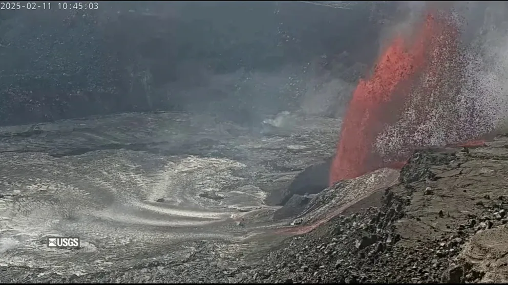 Footage from Hawaii shows a fountain of lava shooting out of Kilauea Tuesday morning, as the volcano continues its weeks-long eruption.