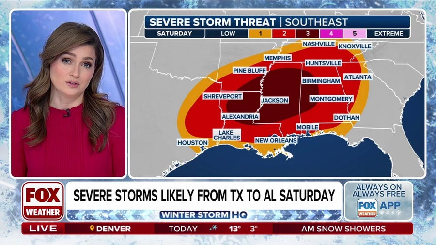 Severe storms likely from Texas to Alabama on Saturday