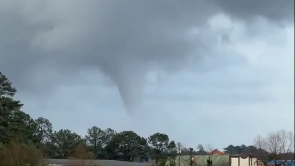 A tornado in southern Mississippi was captured on video sending debris into the air on Wednesday. (Cody Stevens)