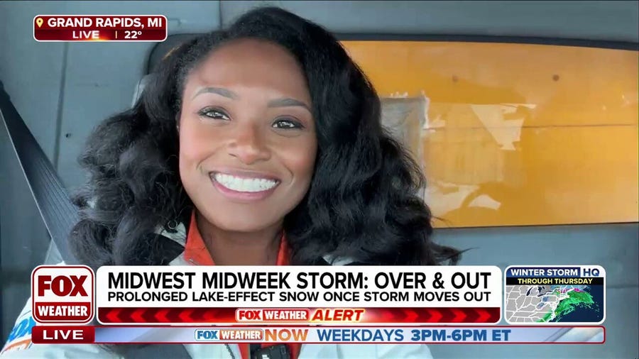 FOX Weather's Brandy Campbell clears streets with snow plow in Grand Rapids, Michigan 