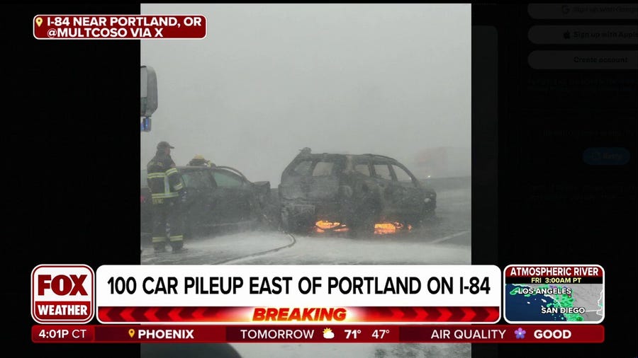 100-car pileup reported east of Portland, Oregon on Interstate 84 