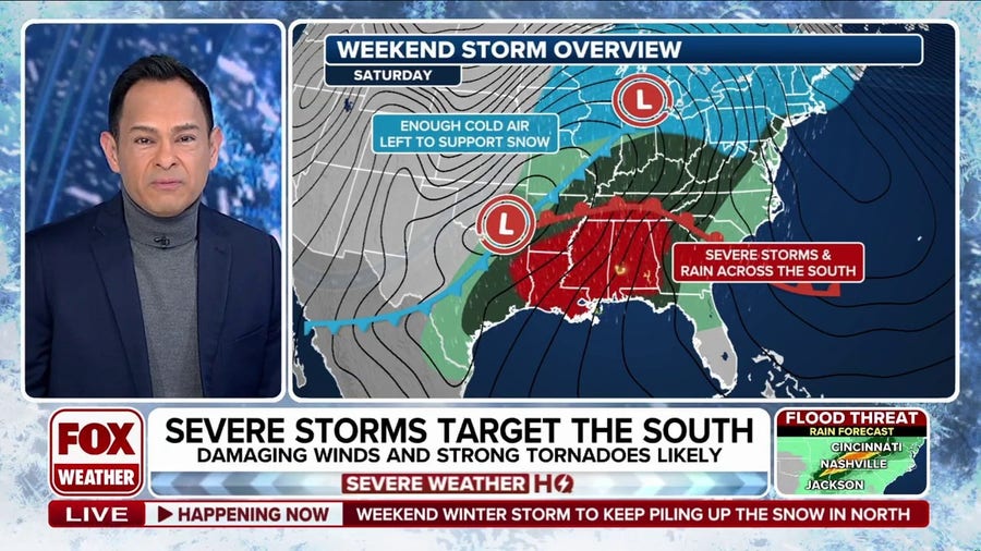 Weekend winter storm to bring severe weather to South, heavy snow to Northeast