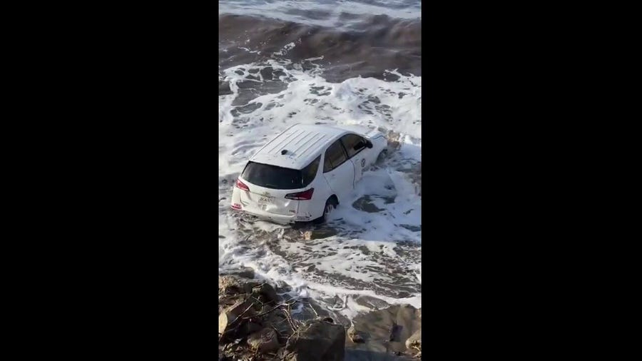 Los Angeles Fire Department vehicle swept off Pacific Coast Highway into ocean