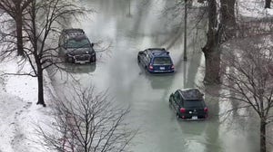 Illinois water main break floods frozen town