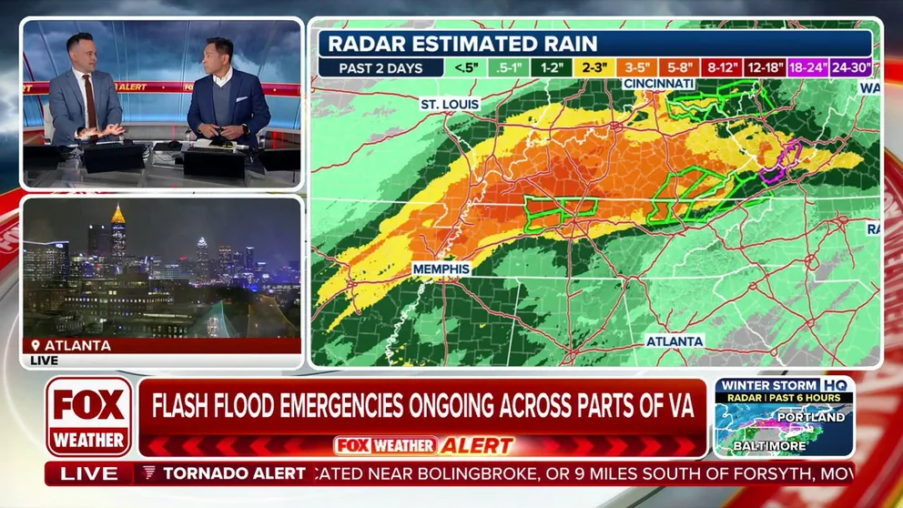 Deadly flash flooding swept across portions of four states over the weekend as a powerful and deadly storm system produced numerous threats across the eastern half of the U.S. FOX Weather Meteorologists Ari Sarsalari and Craig Herrera have the latest with the ongoing situation.