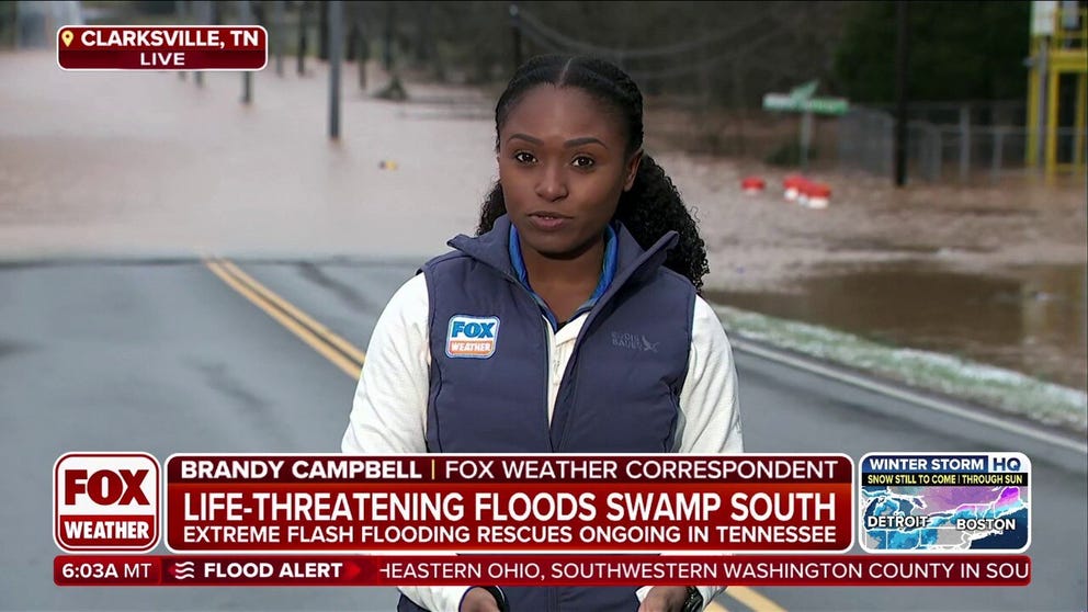 FOX Weather Correspondent Brandy Campbell reports from Clarksville, Tennessee, where she says more than 7 inches of rain resulted in flash flooding that shut down over two dozen roads in the area. While the rain has ended as of Sunday morning, the runoff is now causing river levels to rise, so the flood threat is far from over.