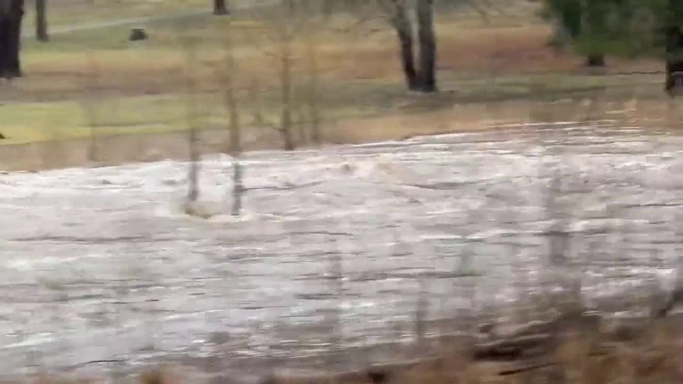 A video recorded in Pulaski, Virginia, shows flooding that occurred as heavy rain fell across areas of the U.S. from the Tennessee Valley to the Appalachians over the weekend.