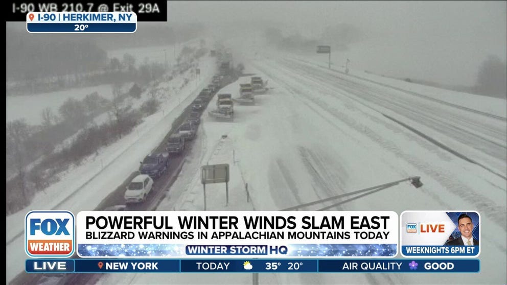 Interstate 90 westbound is closed due to multiple vehicle crashes near Little Falls, New York. Traffic is being diverted off the highway.