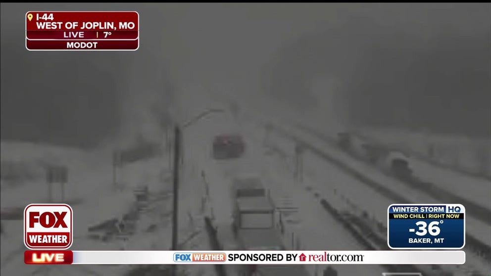 Winter weather is making travel dangerous in Missouri and Oklahoma, where a portion of westbound I-44 is closed because of a multiple vehicle crash. 