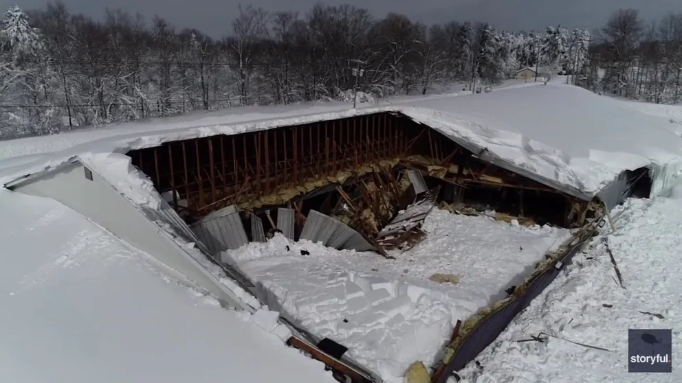 Days of concentrated lake-effect snow dumped feet of snow on several counties in upstate New York. That was enough snow to collapse the roofs of several buildings in Oneida and Oswego counties (Corbin Pritchard via Storyful).