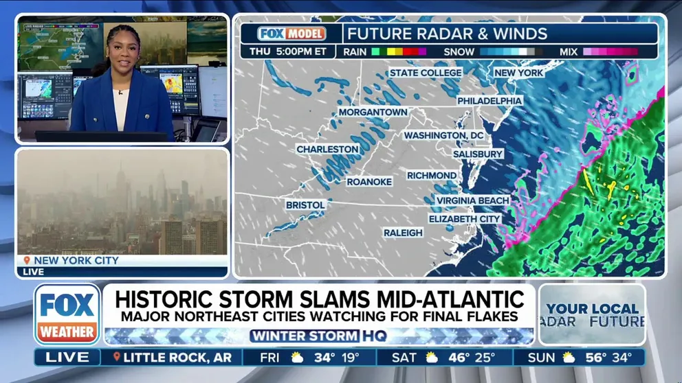 Cities in Virginia and North Carolina recorded some of their snowiest days in years. Now, as the storm moves off shore, some flurries are possible, but cold air is left behind. 