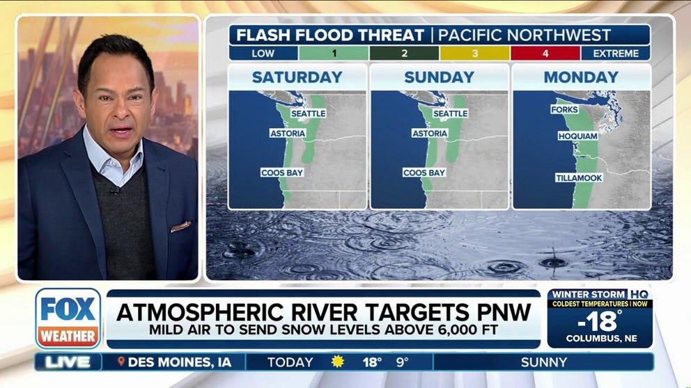 An atmospheric river is expected to affect western portions of Washington and Oregon beginning Saturday and continuing into Tuesday. This will bring the potential for urban and river flooding impacts. Rainfall amounts of 3-5 inches are forecast with higher amounts possible in upslope areas. Farther inland, the incoming combine with snowmelt to produce flooding across western Montana and northern Idaho. Hurricane Hunters will fly a second reconnaissance mission into the storm later on Friday.