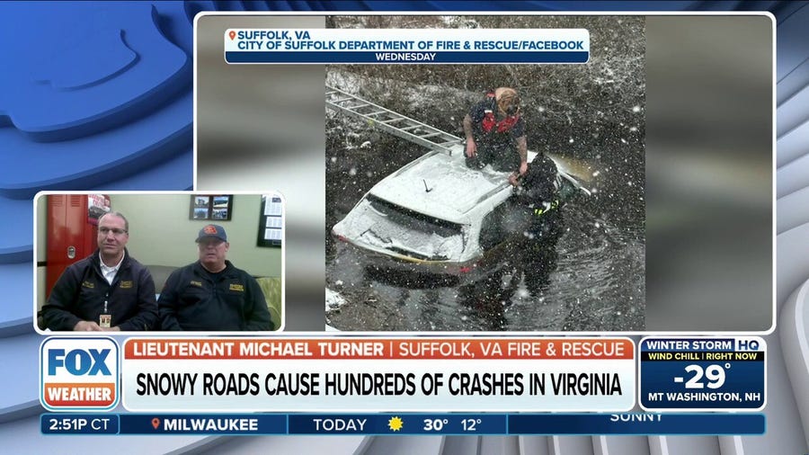 SUV slides into icy creek during winter storm in Virginia