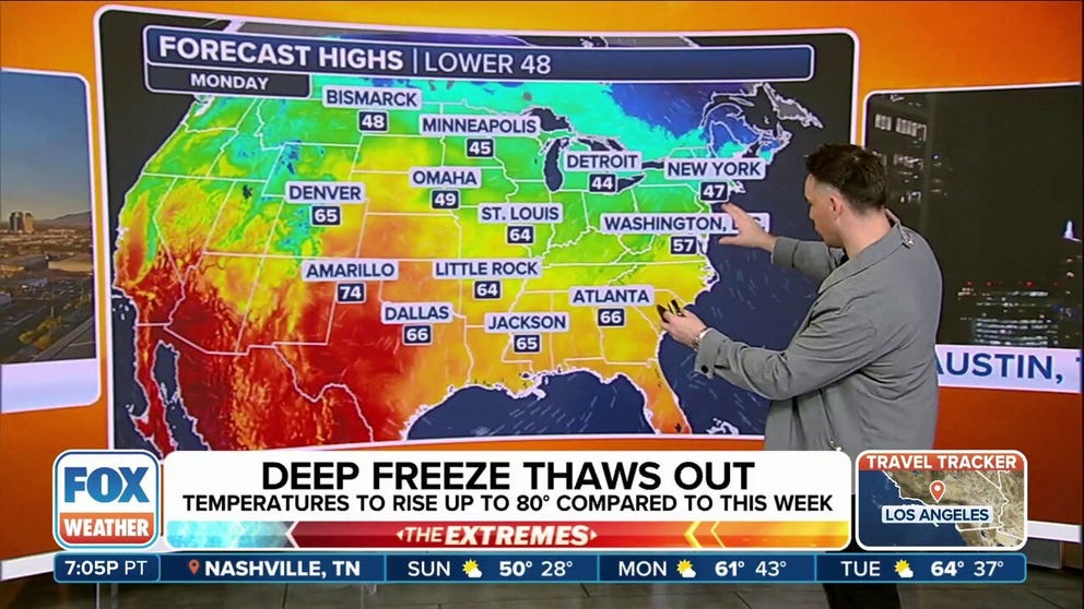 Cities that saw temperatures plunge below freezing will see above average readings to start the final workweek of February. 