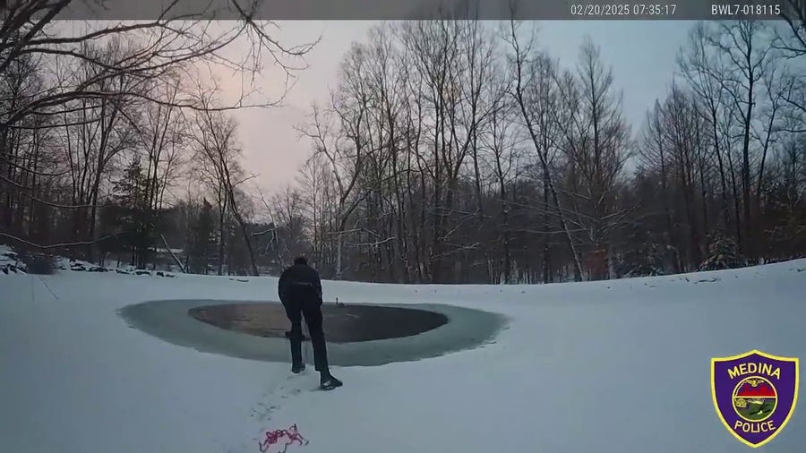 Two Police officers in Ohio save a dog that had fallen through a frozen pond