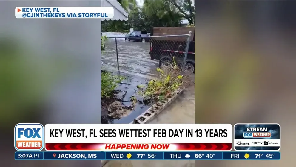 Key West saw its wettest February day in 13 years, recording close to 3.5 inches of rain Monday. Florida is forecast to dry out by Tuesday afternoon.