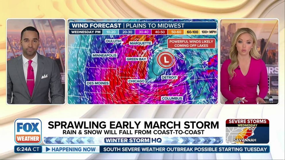 A powerful storm that is threatening a dangerous severe weather outbreak in the South Tuesday is expected to bring widespread impacts on its northern flank across the Midwest, with potentially damaging winds, soaking rain, and areas of snow. The expected low pressure area could even break some atmospheric pressure records.