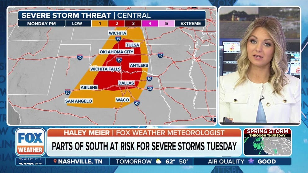 Dangerous severe weather is on the horizon with damaging winds, and tornadoes possible as a line of storms rips across the Plains and South. The multi-day severe thunderstorm set up began Sunday but will shift into the Gulf Coast by Wednesday.  