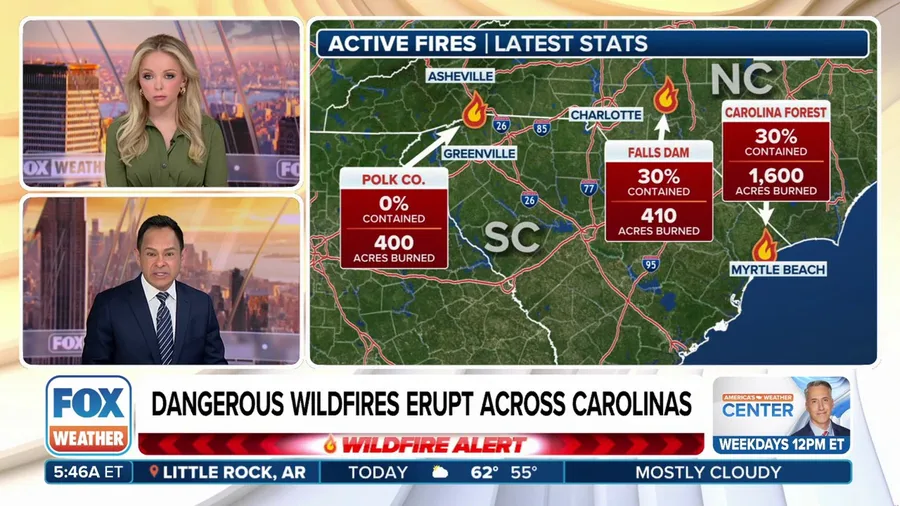 Dangerous wildfires erupt across Carolinas