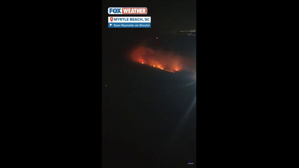 Video captured Saturday showed the fires burning near Myrtle Beach from an airplane. The fire has since spread to 1,600 acres, officials said. 