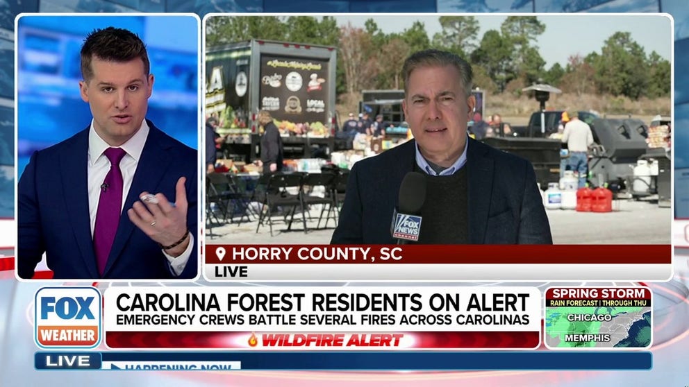 Wildfires are raging across North and South Carolina, prompting South Carolina Gov. Henry McMaster to declare a state of emergency. Residents are on high alert as fires evade containment, with new video showing smoke billowing near homes in Myrtle Beach's Carolina Forest. Strong winds through Tuesday threaten to spread the flames. FOX News' Jonathan Serrie reports from near Myrtle Beach on evacuation orders and containment efforts.