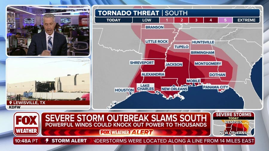 New Orleans under Tornado Watch as severe storms barrel across South