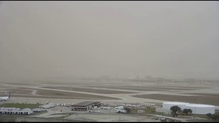 Dust obscures DFW airport as high winds tear across Texas