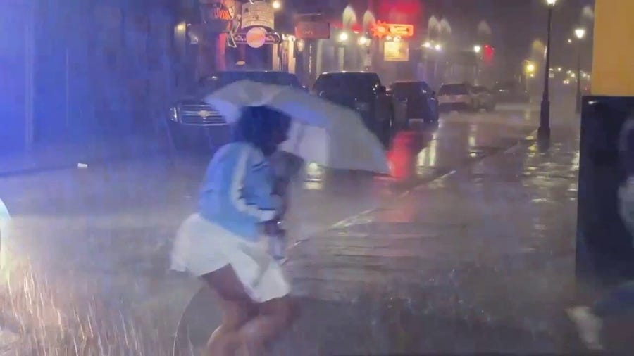 Mardi Gras celebrations were dampened by heavy rainfall in New Orleans this evening.