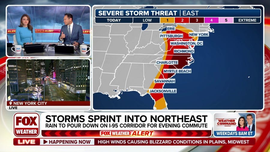 Millions along East Coast brace for damaging wind gusts, possible tornadoes as severe storms charge east