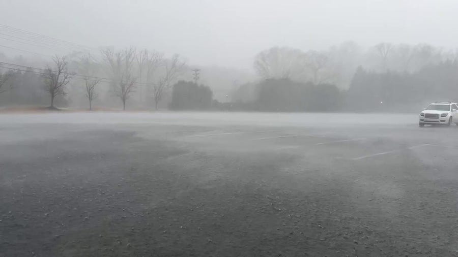 Watch: Heavy rain falls during powerful thunderstorm in North Carolina