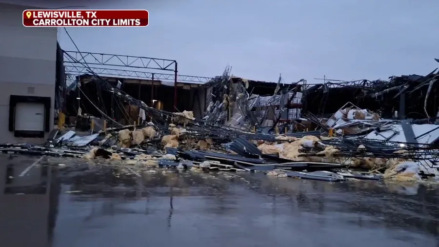 Video: Texas warehouse damaged after possible tornado is caught on camera