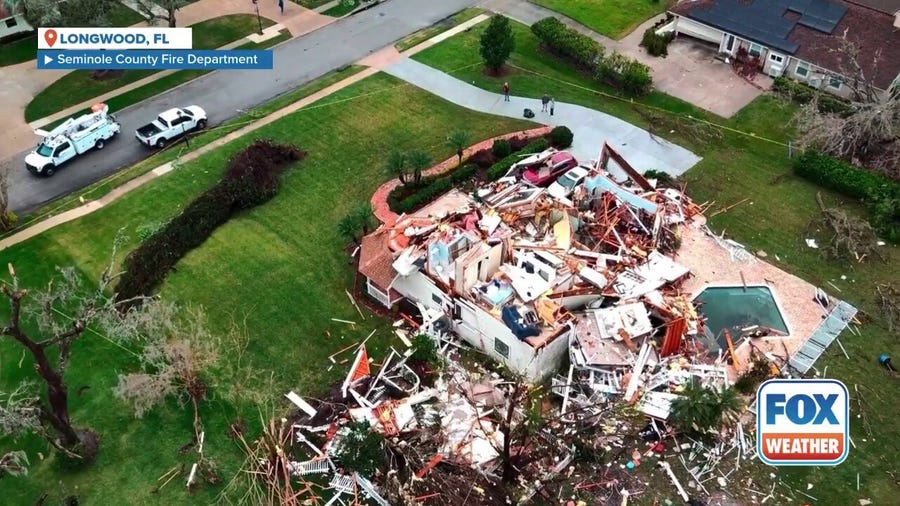 Drone video shows EF-2 tornado damage near Orlando, Florida