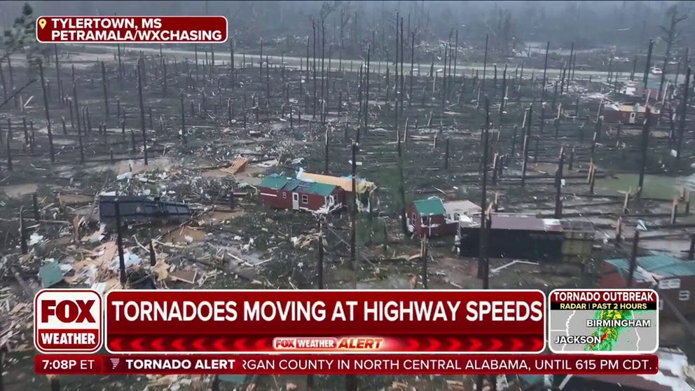 Widespread damage can be seen in the Tylertown, Mississippi, area after a tornado hit the town. At least 3 deaths are being blamed on the twister.