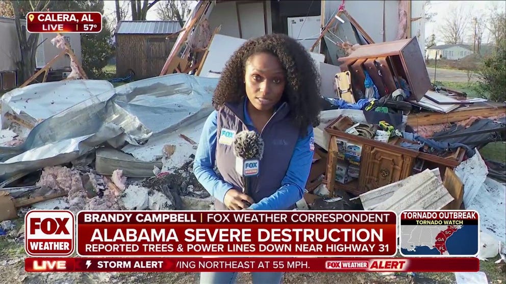 FOX Weather Correspondent Brandy Campbell speaks with Calera, Alabama, resident Tim Striegel, whose mobile home was destroyed during Saturday's severe weather outbreak. Striegel says his home, which he was renting to own, was the only one in the trailer park that was destroyed, and he had just purchased insurance on it the day before the severe weather struck.