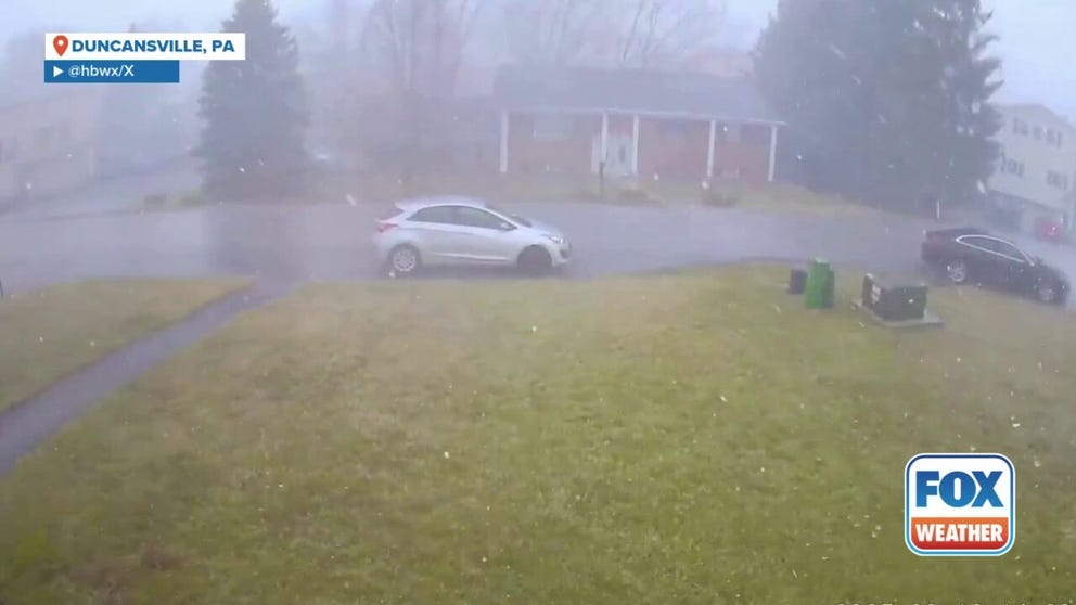 Home security video shows a powerful squall moving through Duncansville, Pennsylvania on Sunday as a line of storms moves across the eastern U.S. 