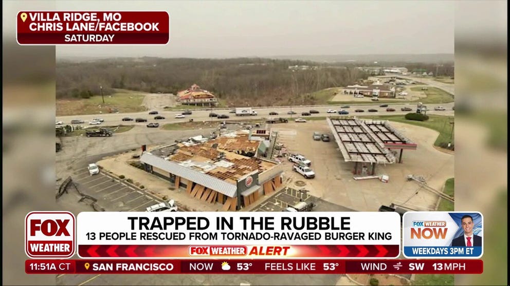 Tara Fox, a shift leader at Burger King in Villa Ridge, Missouri, was one of 13 people trapped in a bathroom as a tornado barrelled through their store. She, Gabriella Breeding and Stefanie Terry join FOX Weather to talk about their experience from that night. 