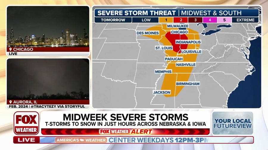 Chicago, Indianapolis could be rocked by severe storms on Wednesday