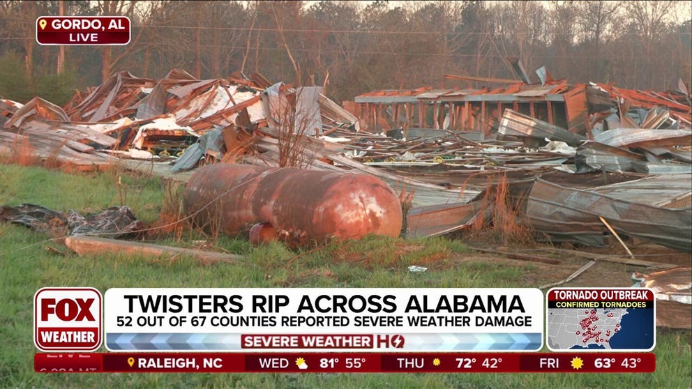 Communities across Alabama are starting to pick up the pieces after deadly tornadoes tore across the state over the weekend. FOX Weather Correspondent Katie Byrne was in Gordo, Alabama, and spoke with some residents about what they experienced during the deadly storms.