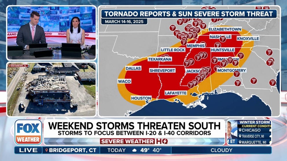 The same ares of the South that were just ravaged by a deadly tornado outbreak last weekend will see a renewed risk of severe weather this weekend. FOX Weather Meteorologists Stephen Morgan and Marissa Torres break down the latest on Thursday, March 20, 2025.