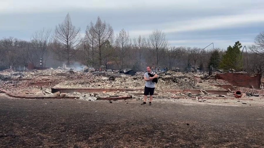 Watch: Oklahoma man plays 'Amazing Grace' on bagpipes in front of smoking remains of home