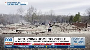 Oklahoma man plays bagpipes in front of home destroyed by wildfire