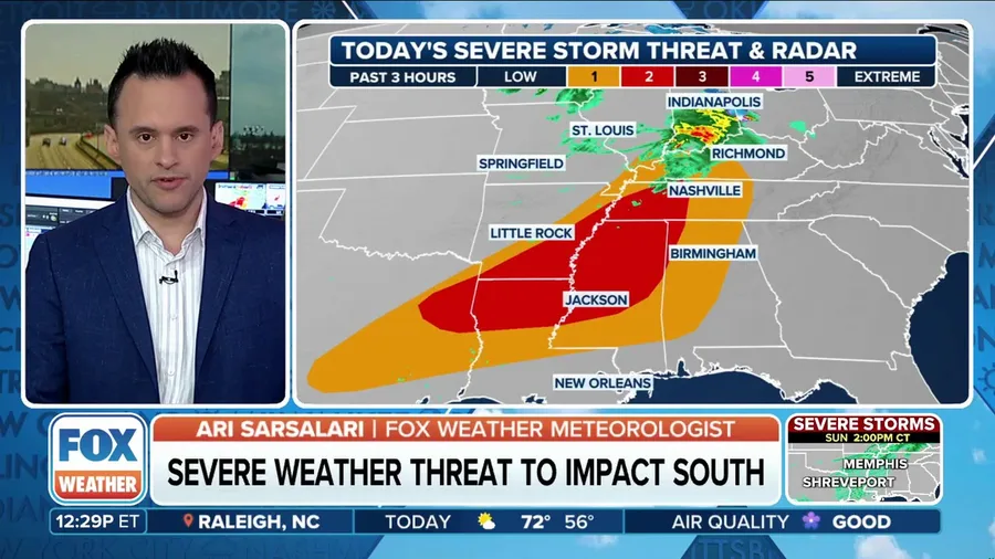 Severe weather threat expands across tornado-ravaged South on Sunday