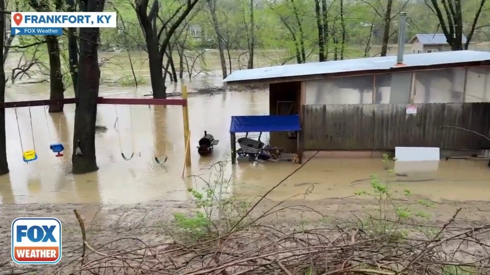 This video shows an area in Frankfort, Kentucky, where floodwaters have over taken a play area.