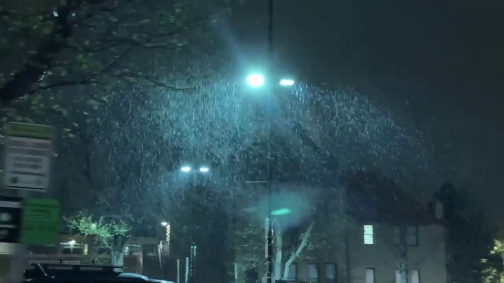 Snow began to fall in Boulder, Colorado Thursday evening, a late-season snowstorm could bring as much as 1-2 feet of snow to the Rockies through Saturday.