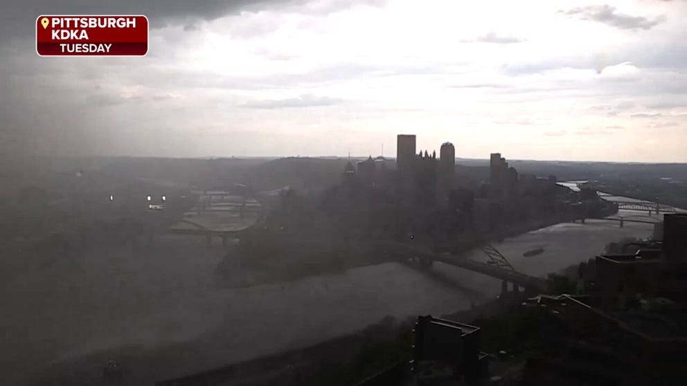 A timelapse video showed severe weather pushing through Pittsburgh as powerful storms moved through the region on Tuesday, April 29, 2025.