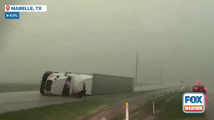 Fierce winds topple tractor trailer in Texas 